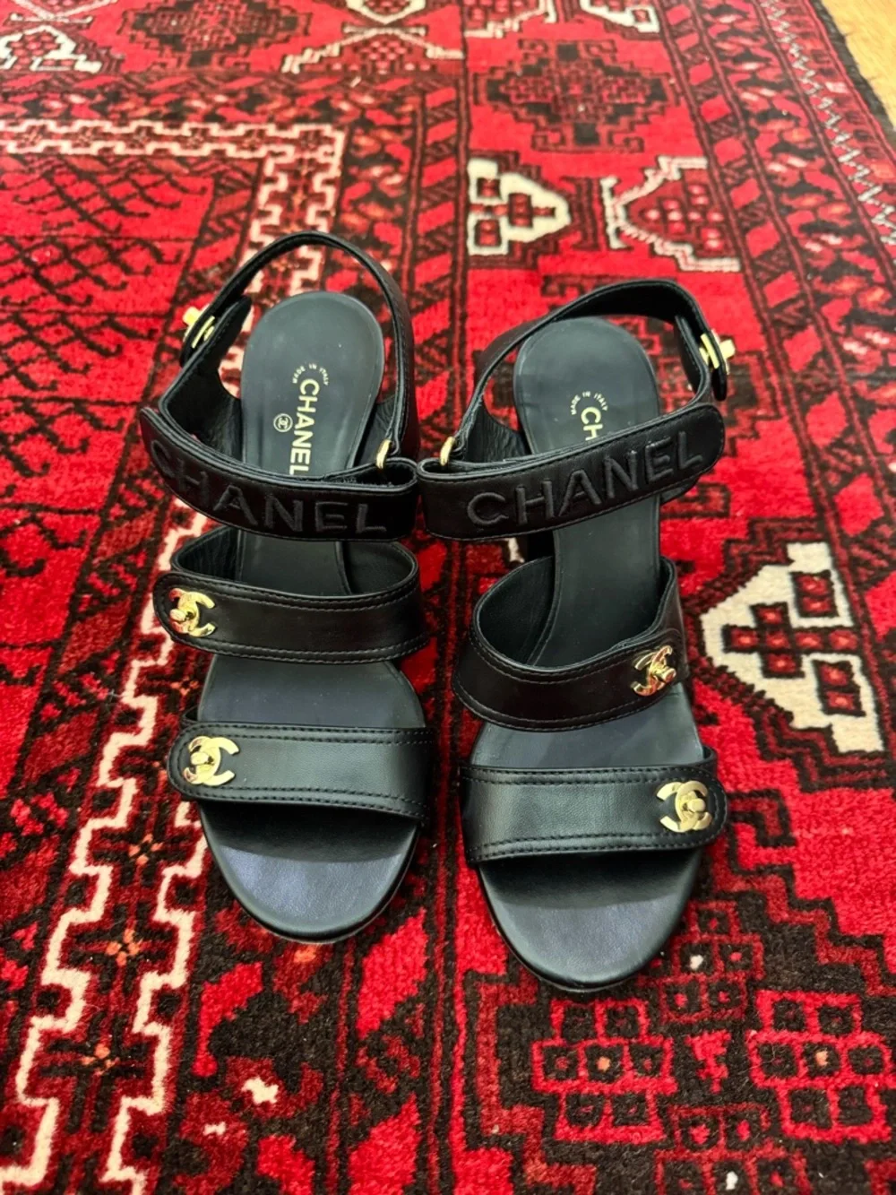 Chanel Women's Turnlock CC Logo Heeled Sandals Leather Neutral